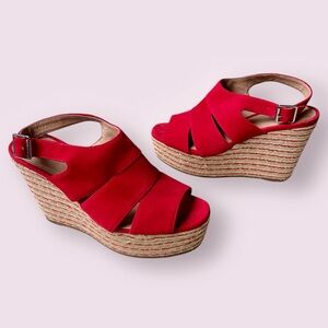 Halogen Red Suede Alina Platform Espadrille Wedge Sandals Sz 8